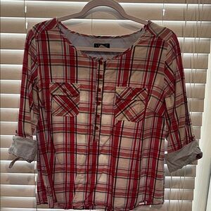 Red and White Plaid Button-Up Shirt